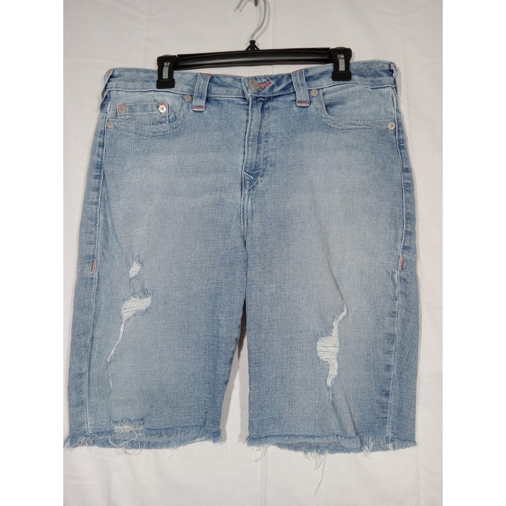 True Religion Women's Riley Denim Shorts 34 Blue‎ Distressed